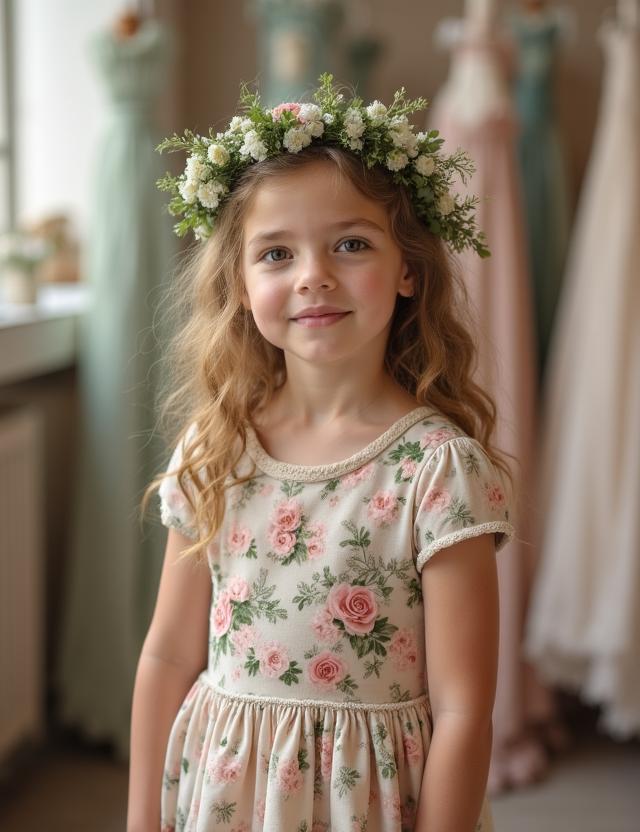 Bambina con abito da cerimonia floreale artigianale