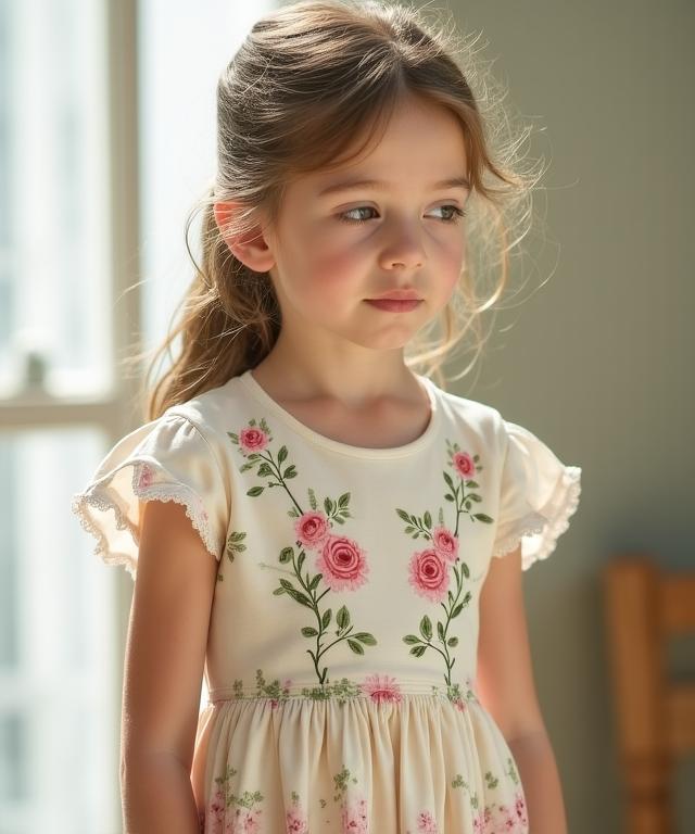 Vestito in cotone con stampa floreale fatta a mano
