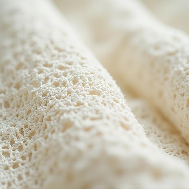Dettaglio macro di pizzo fatto a mano e tessuto bio