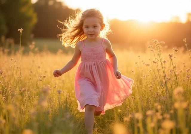 Bambina in un campo di cotone con abito artigianale